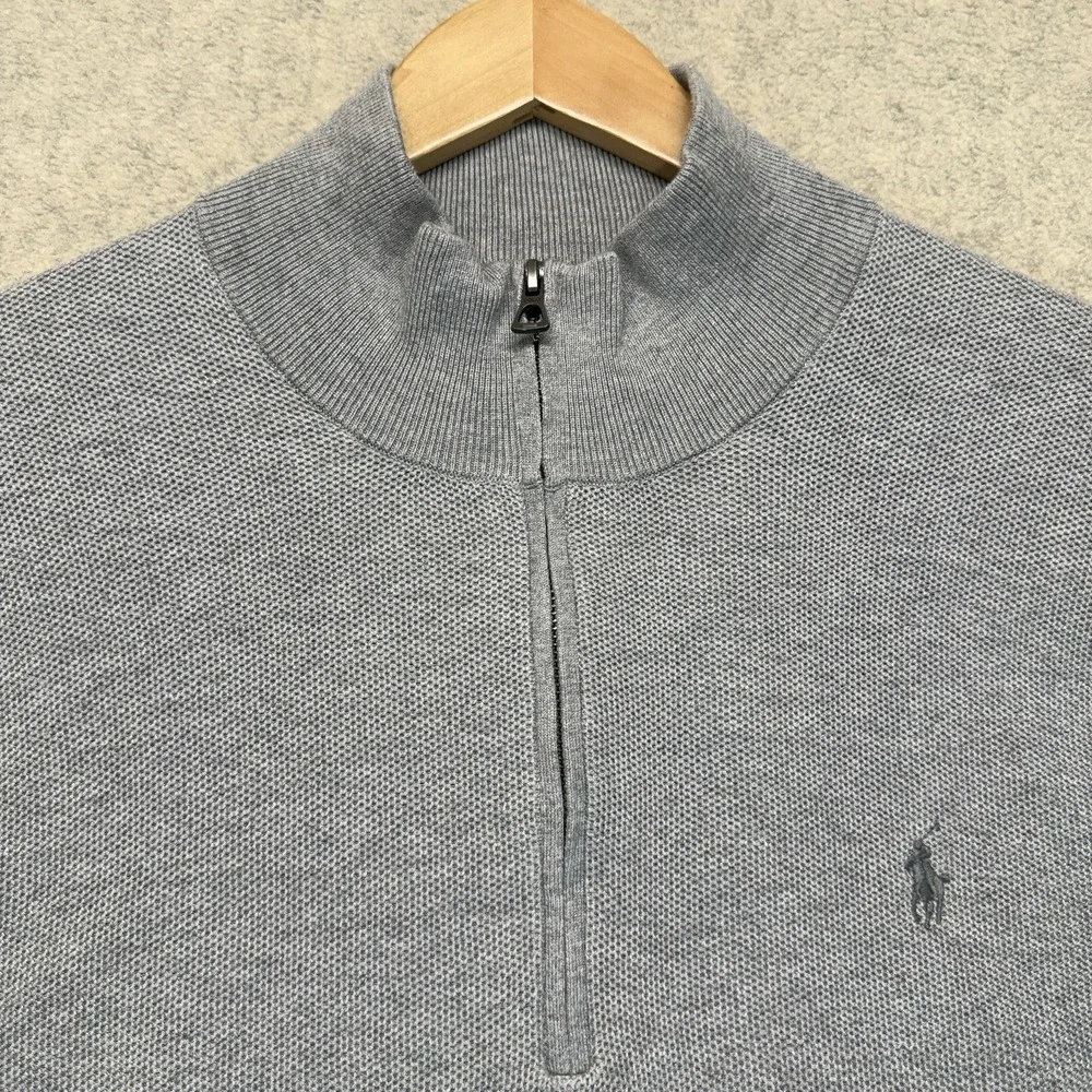 Polo Ralph Lauren‎ Mens XXL Gray Pima Cotton Quarter Zip Sweater Pullover Logo
